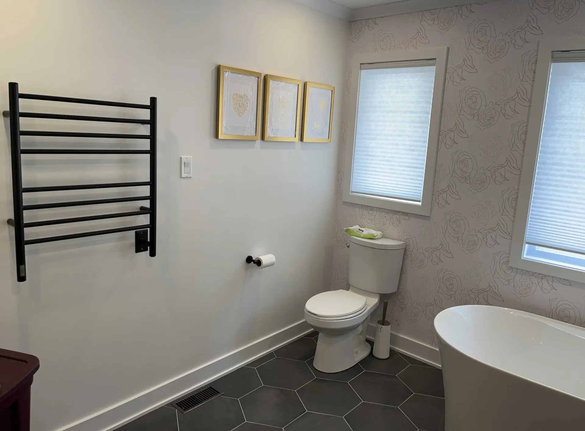 Bathroom Renovation Ottawa with Hexagon Tile and Freestanding Tub