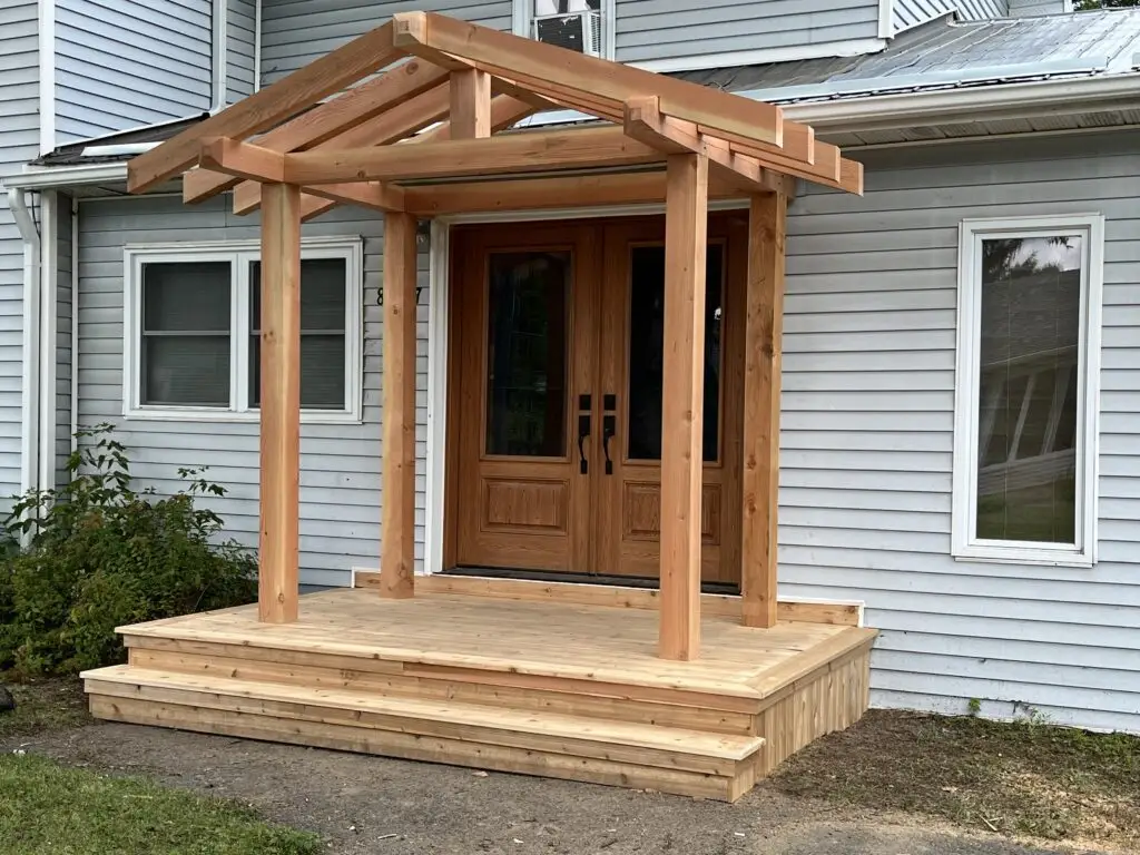 Metcalfe cedar deck with timber frame pergola built out of douglas fir