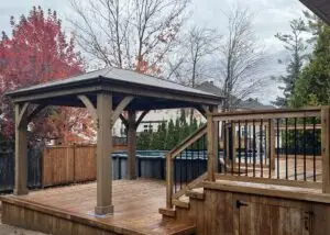 A Kanata multi level deck contractrator builds this pool deck with gazebo