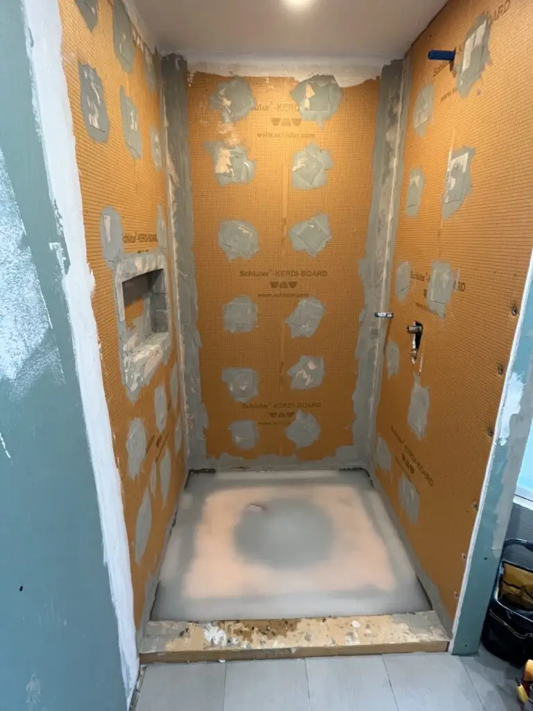 Doing a flood test for the Schluter waterproof shower